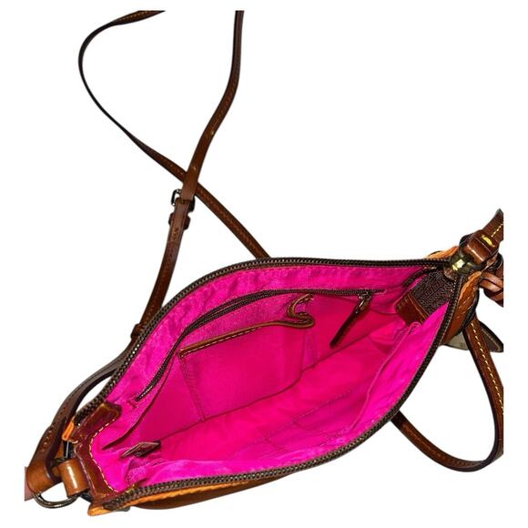 Dooney Bourke Purse Crossbody Orange Brown Embroidered Logo Boho Classic Preppy - Picture 9 of 16